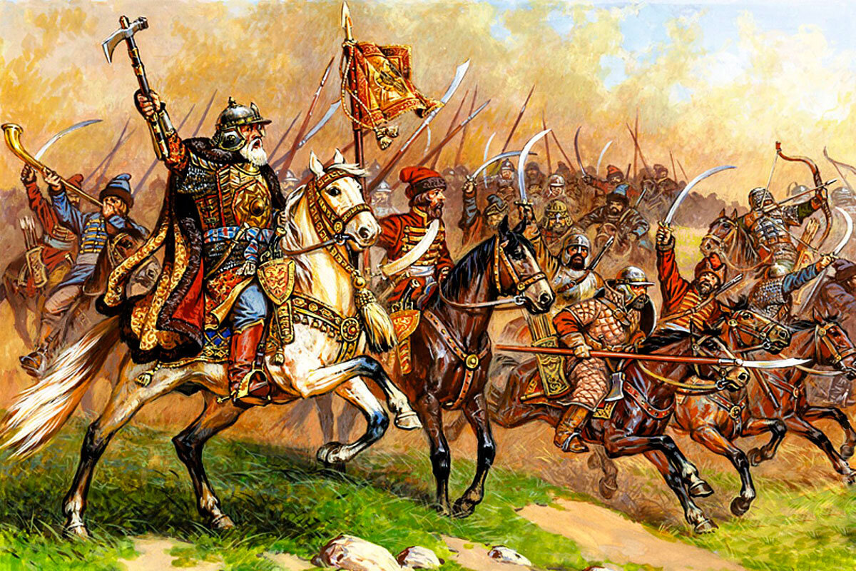 Атака поместной конницы в битве при Молодях.
