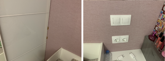 слева розетки и выключатель демонтированы - справа как по проекту