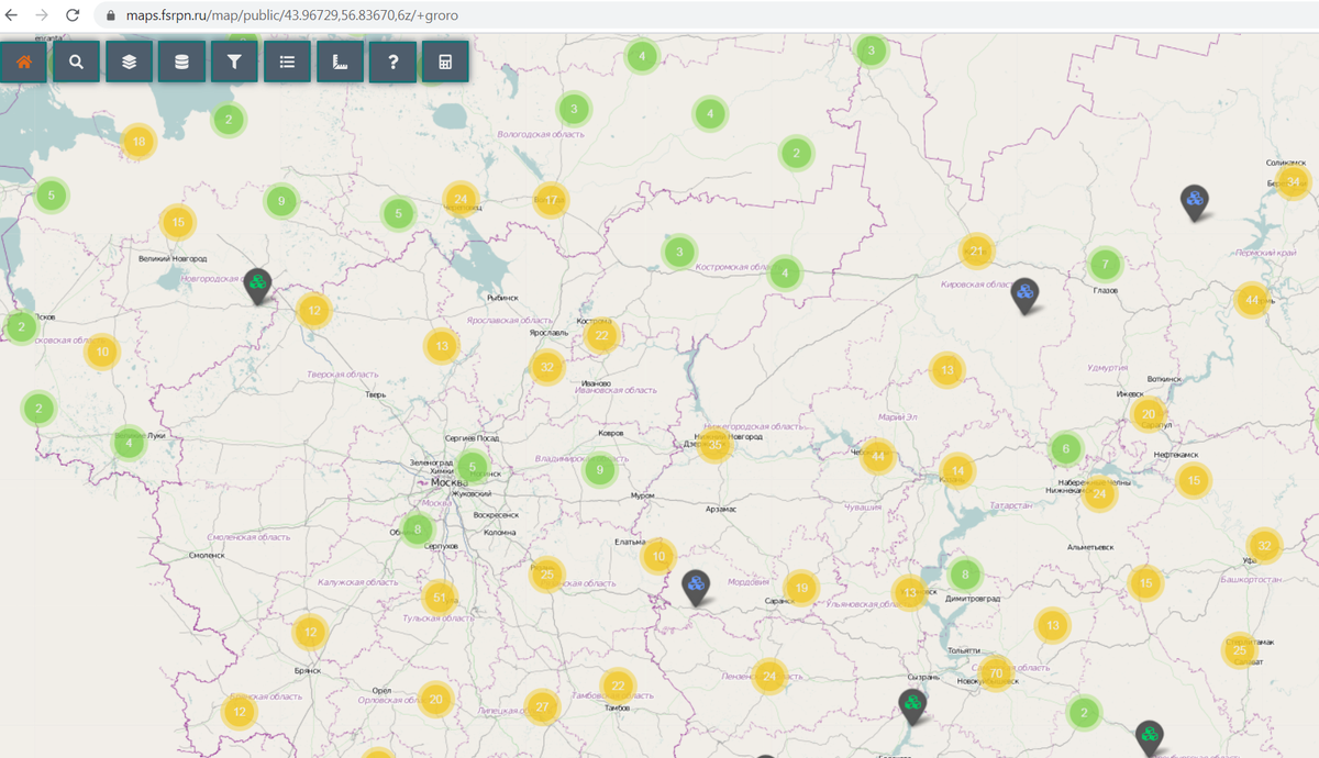 Скриншот карты с сайта https://maps.fsrpn.ru/