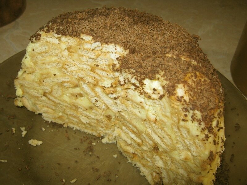 Тортик из печенья без выпечки со сметаной и бананом рецепт с фото