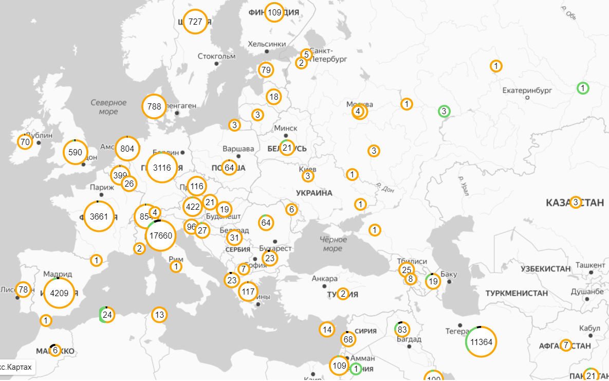 в 80 процентов стран Европы есть зафиксированные случаи