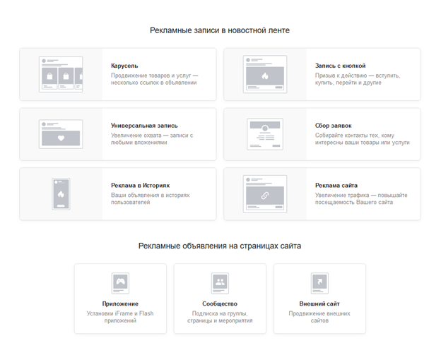 1. Скриншот рекламного кабинета Вконтакте. Формат объявлений.