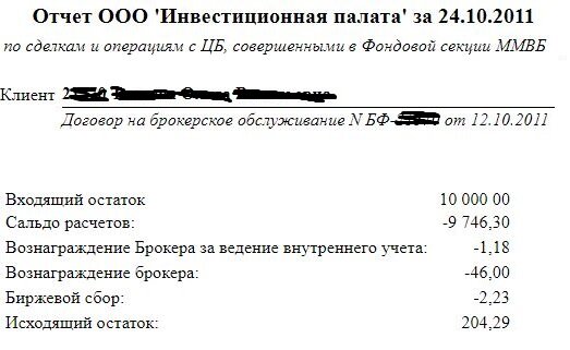 Вознаграждения брокера и биржевой сбор списывались буквально за каждую операцию