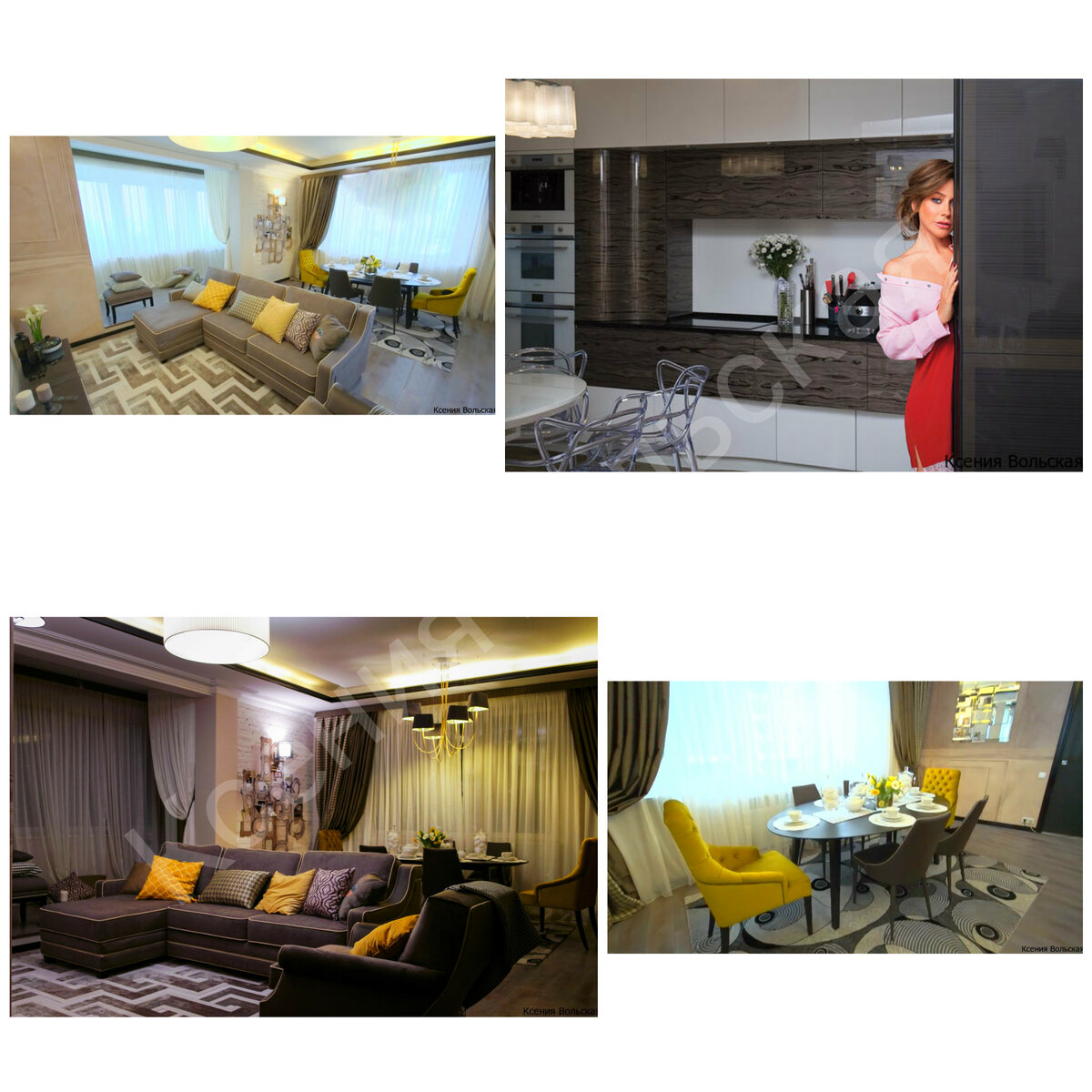 Гостиная со столовой, кухня.