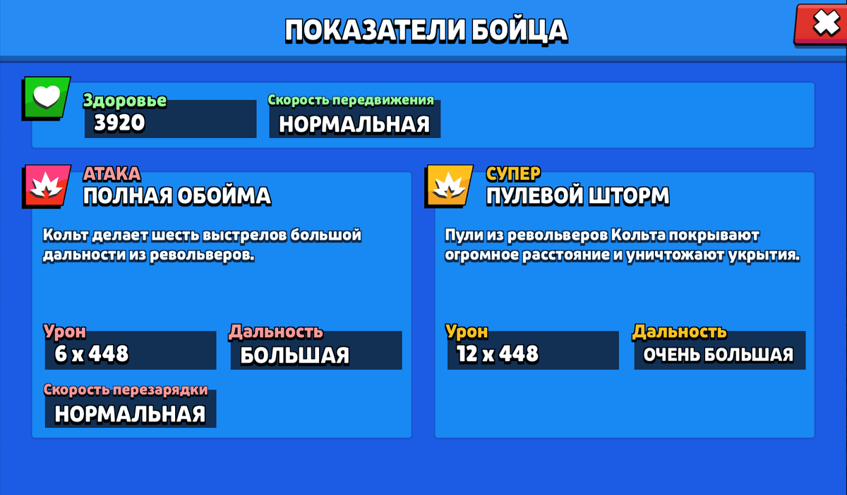 Характеристики Кольта