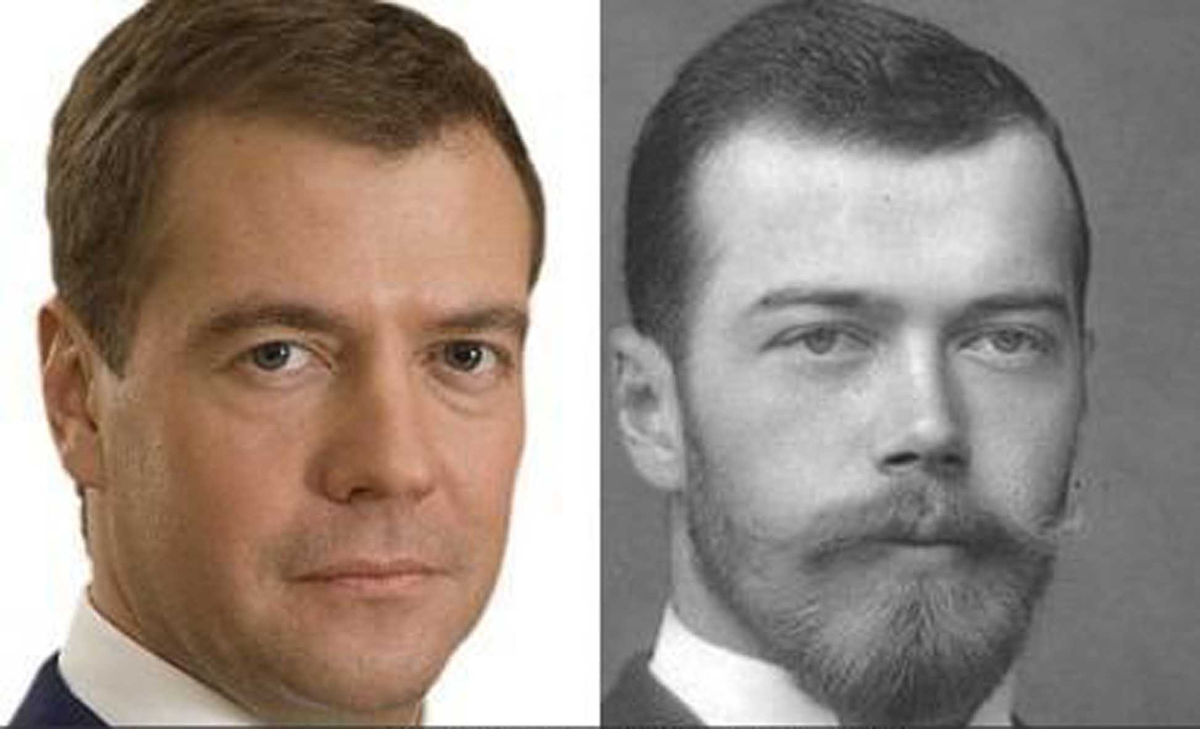 Внешне он был похож на. Медведев похож на Николая 2.