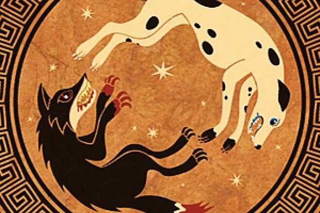 Древнегреческий мотив Тевмесская лисица против пса Лайлапса.