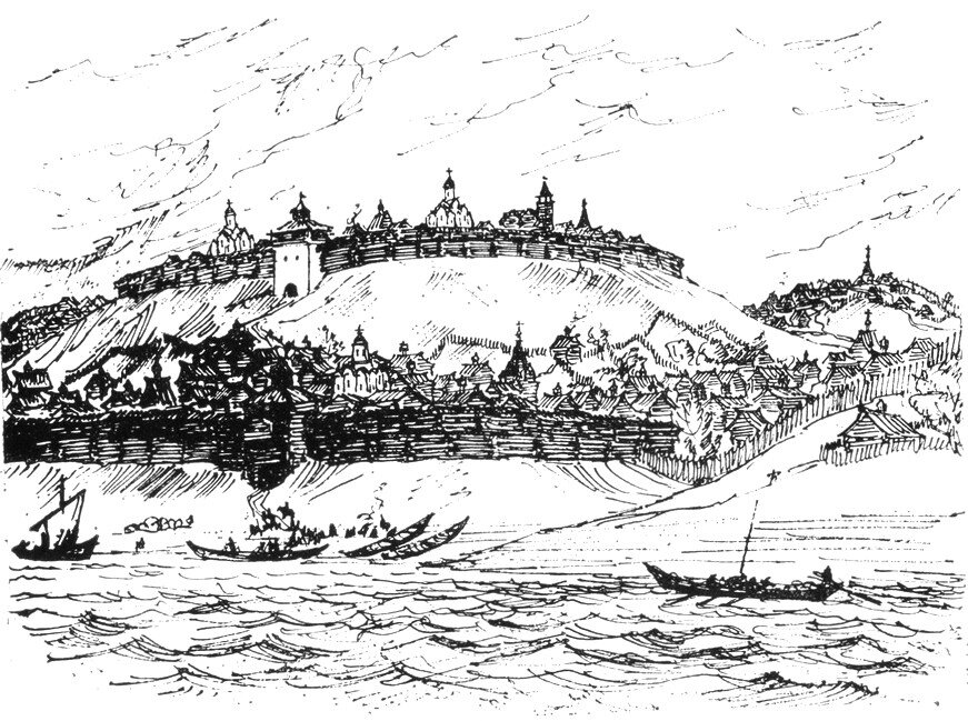 Реконструкция вида Нижнего Новгорода с реки XV века. Святослав Агафонов. 1969.