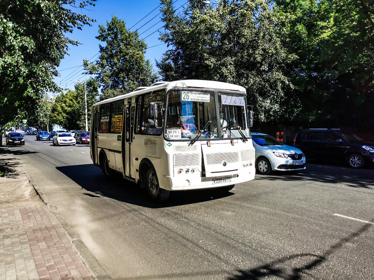 Автобус ПАЗ-32054 на маршруте 26. Улица Тургенева.