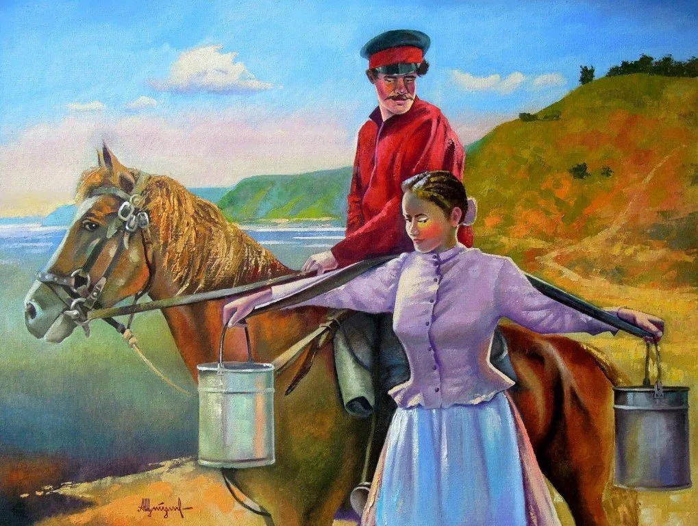 Пытает казак у плетня стихотворение. Александр Щебуняев. Художник Александр Щебуняев. Тихий Дон казачка Аксинья. Донские казачки художник Шебуняева.