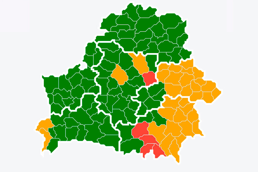    Зеленый – посещение разрешено | Желтый – посещение ограничено | Красный – посещение запрещено Скриншот: Минлесхоз
