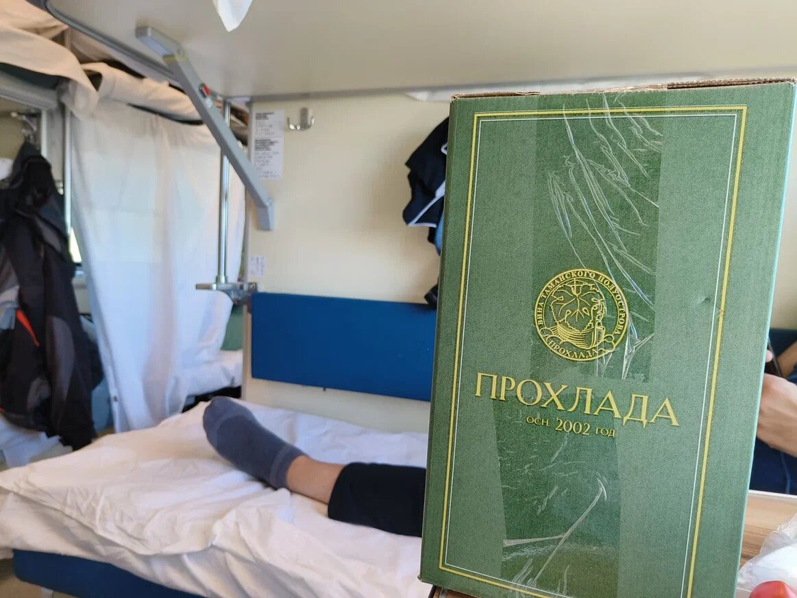 Фото сделано в поезде в одной из моих последних поездок. Сосед, не стесняясь пил всю дорогу вино из 10-литрового пакета ))) Наслаждался "Прохладой" так сказать. Он один и наслаждался. В вагоне было душновато. Фото Светы Давыдовой