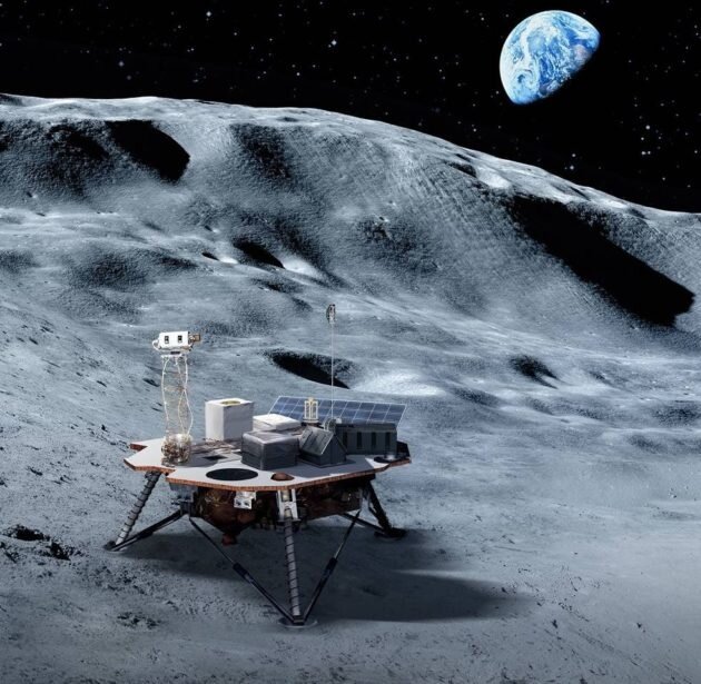 Лунный посадочный модуль с научным оборудованием. Иллюстрация NASA.