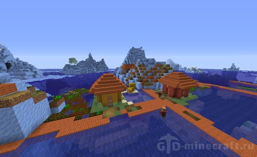 Используя этот сид, вы сможете найти довольно любопытную местность неподалеку от точки спавна. В крупной саванне на берегу моря расположилась интересная деревня во льдах. Так получилось из-за того, что поселение частично находится в биоме ледяного океана. Еще одну интересную деревню можно увидеть по координатам 20 ~ 20. Она расположена в пустыне и стоит прямо на большом каньоне, из-за чего несколько домов и грядок буквально висят над пропастью. 
