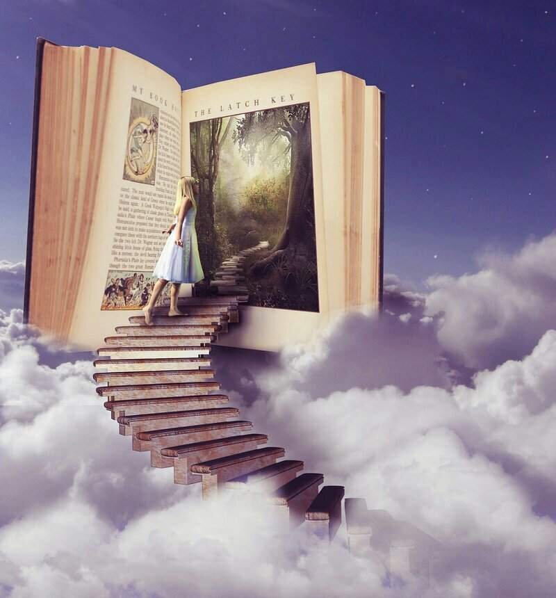 Лестница. Лестница сюрреализм. Удивительный мир книг. Знания мудрость. Другая сторона реальности