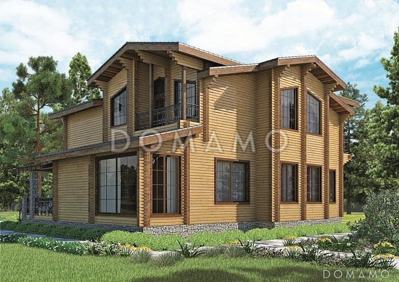 Дом из клееного бруса со свайным фундаментом (проект D1142 в каталоге domamo.ru)