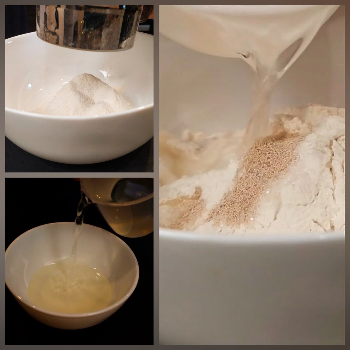 Просеянная мука + дрожжи + вода + масло