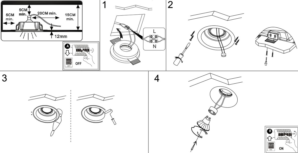 Схема установки гипсового точечного светильника под покраску