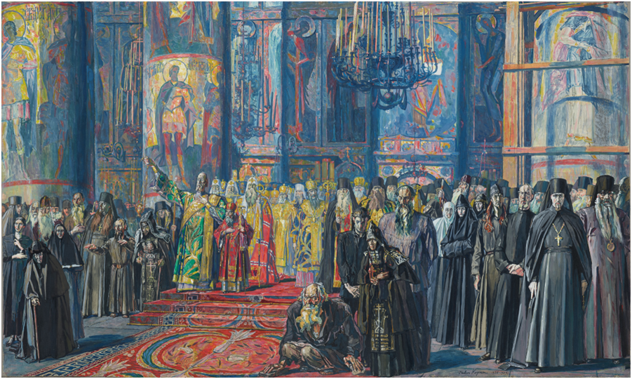 П.Д. Корин. Реквием. Русь уходящая. 1925–1959 гг. Финальный эскиз. Дом-музей художника.