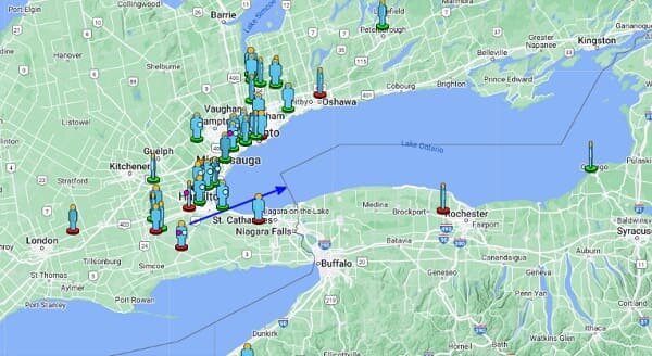 траектория падения метеорита в Торонто