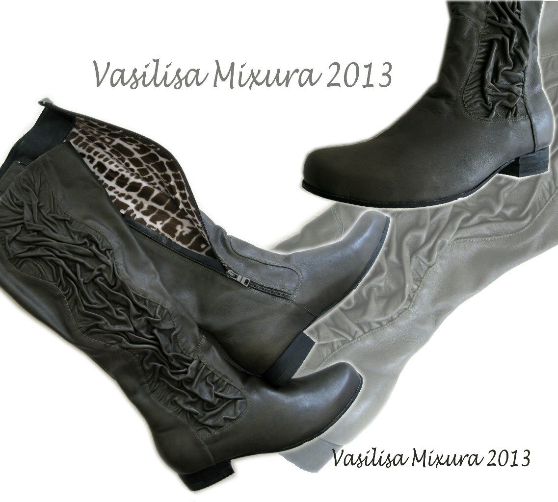 Женские сапоги 42,5 размера из кожи КРС болотного цвета