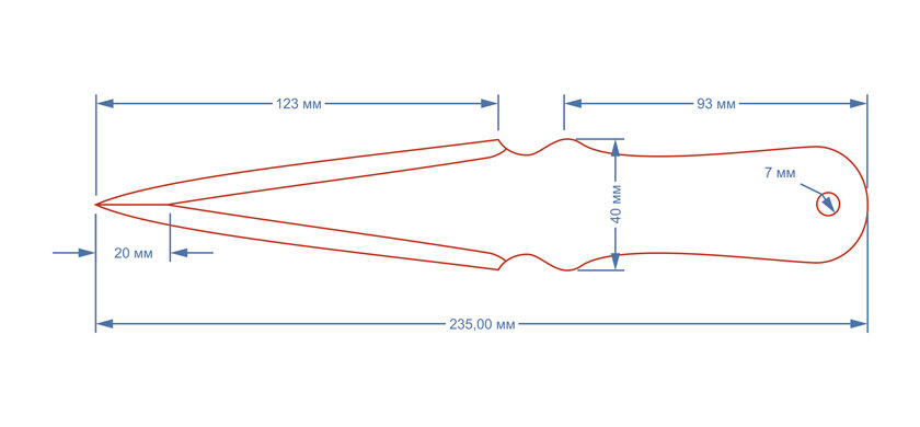Чертеж ножа для метания с размерами