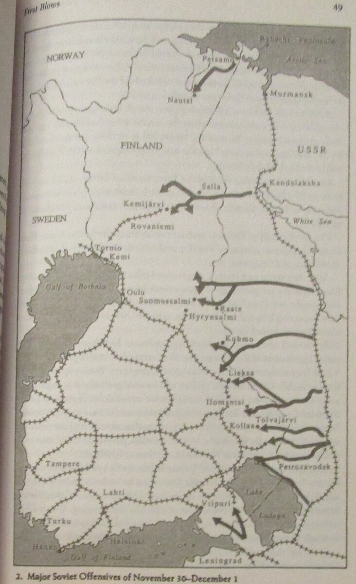 Удары Красной армии во время наступления на Финляндию были направлены вдоль всей границы этой страны с СССР. Это соответствует главной задаче войны – захват всей Финляндии, а не просто передвижение границы дальше от Ленинграда. 