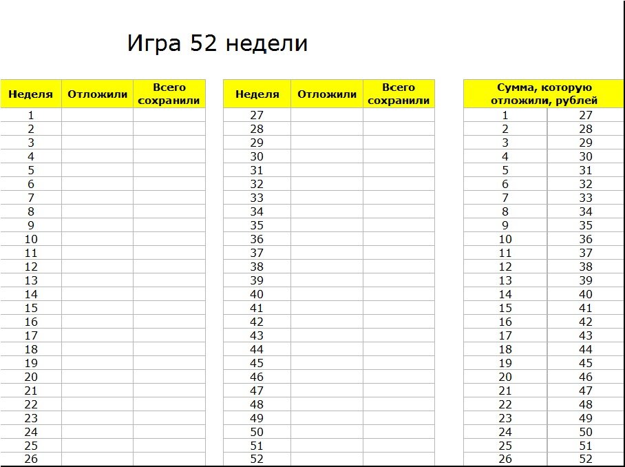 Копилка на месяц таблица