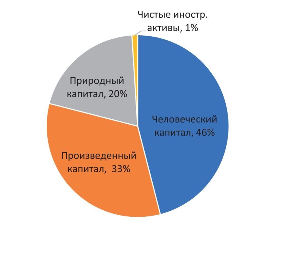 Человеческий капитал составляет целых 46% от всего богатства страны. Природные ресурсы всего лишь 20%.