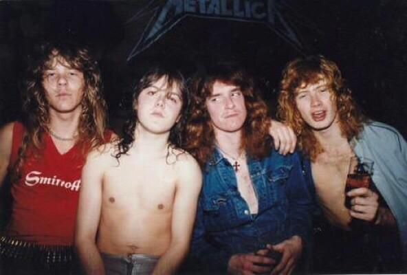 Когда до статуса легенды группе Metallica было еще очень далеко (слева направо): Джеймс Хэтфилд, Ларс Ульрих, Клифф Бартон и Дэйв Мастейн || Pinterest