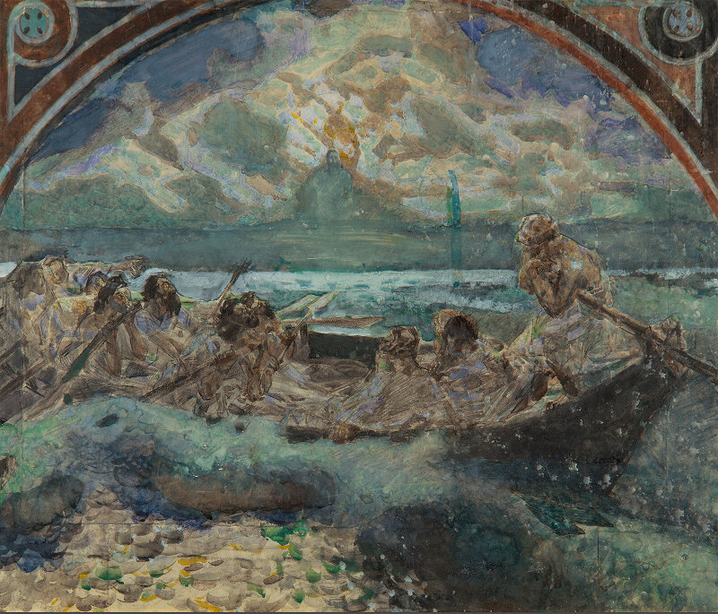 Михаил Врубель.  Хождение по водам. Эскиз стенной росписи. 1890 г. ГТГ. Москва