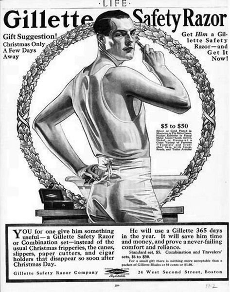 Один из первых рекламных плакатов компании Gillette Safety Razor.