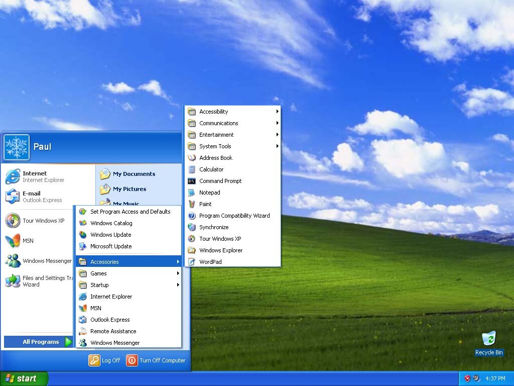 Рабочий стол Windows XP, разрешение 1024х768 пикселей