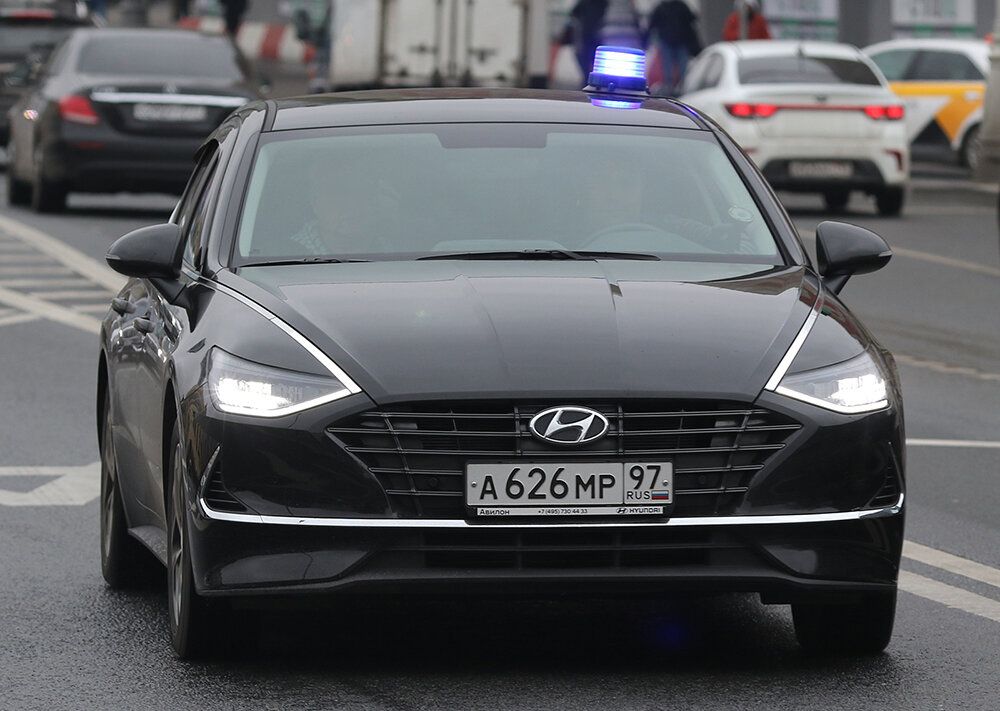 Hyundai Sonata VIII 2020 года выпуска Государственной фельдъегерской службы России. Автомобиль пришел на смену Ford Mondeo IV facelift. 