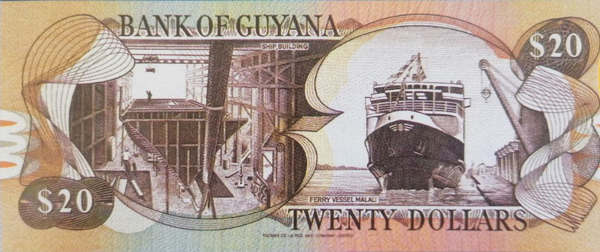 Реверс купюры 20 долларов с изображением корабельной верфи и парома