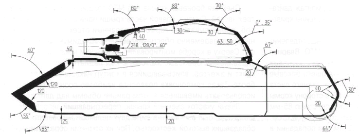 Схема бронирования "Объекта 430". У него была монолитная броня. Она должна была держать с 1 км выстрелы 100-мм пушек.