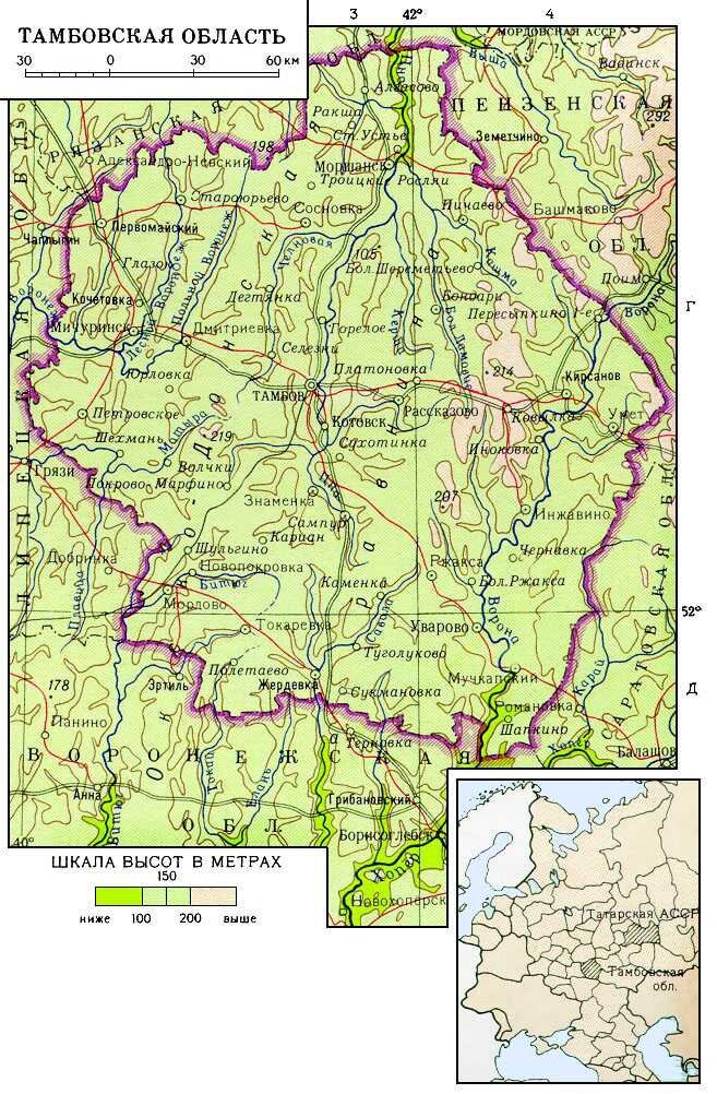 Тамбовская область на карте с районами и деревнями подробная карта