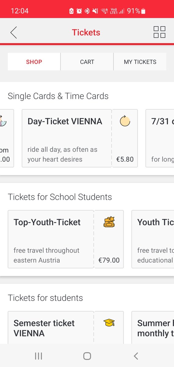 Страница выбора билетов.