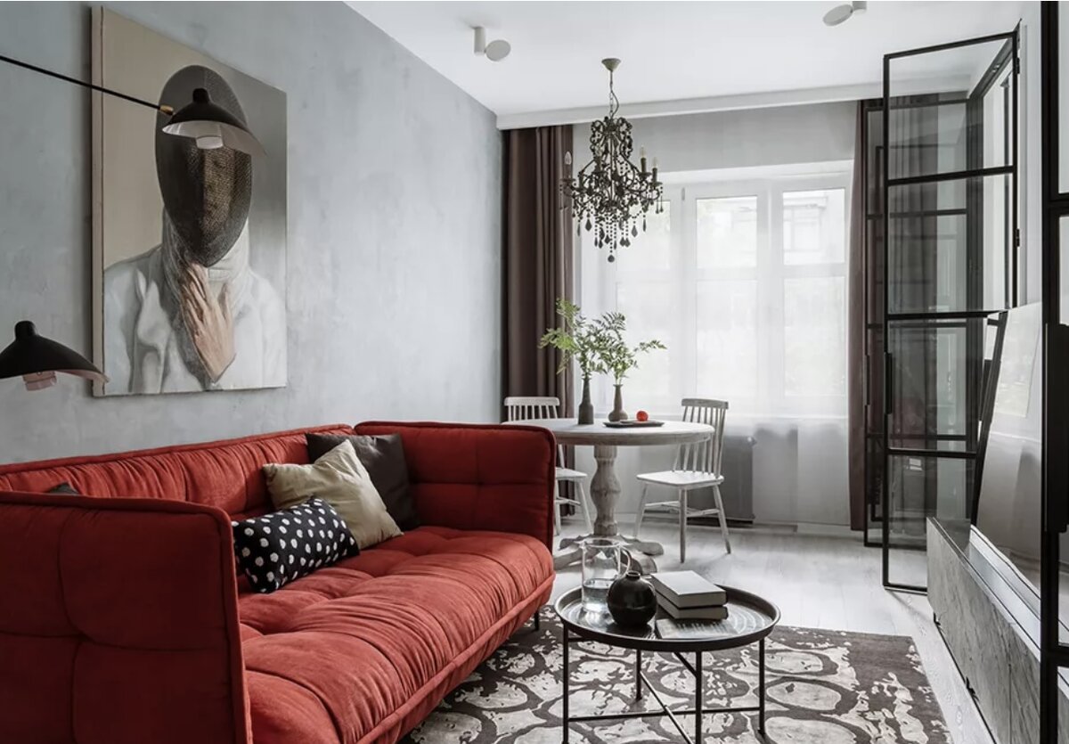 Дизайн квартиры красный и серый
