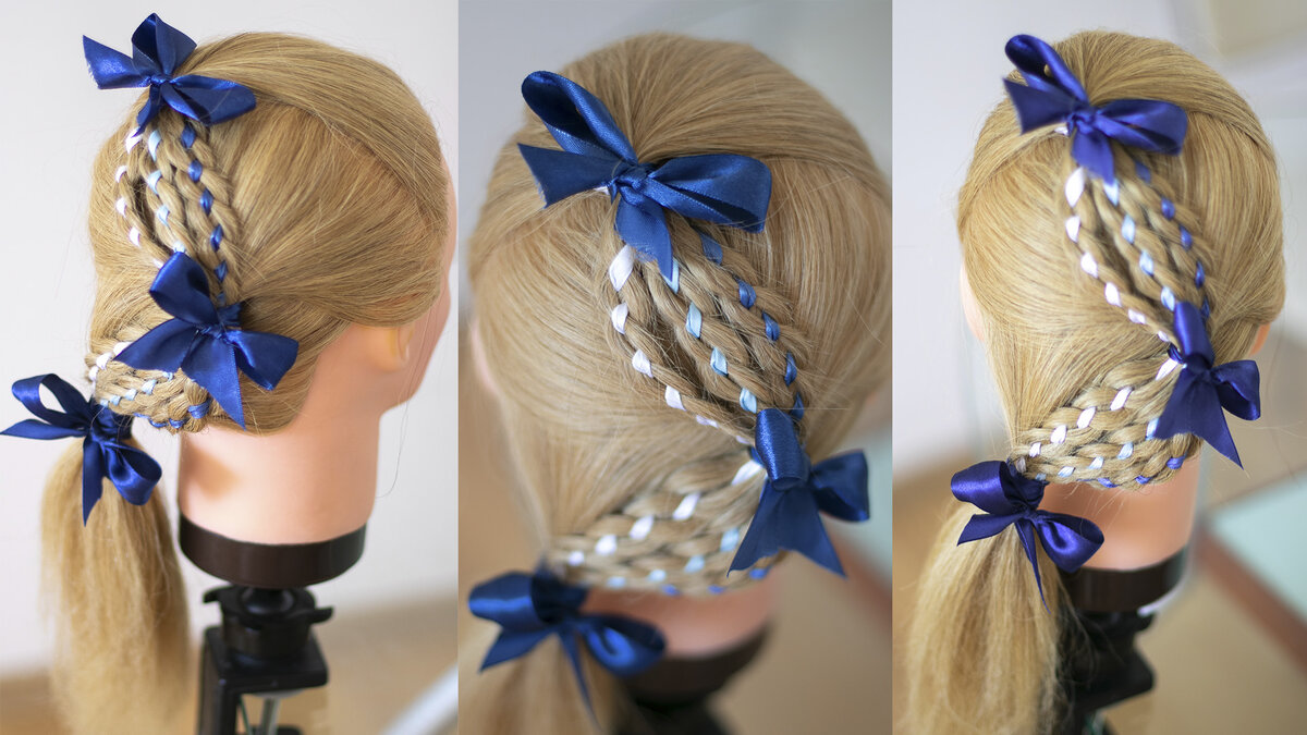 УРОК 15. Косы с лентами крест - накрест ★ HOW TO: 5 Strand Ribbon Dutch