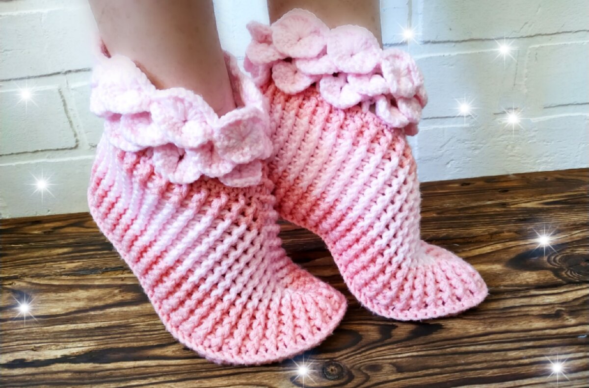 Домашние тапочки следки крючком. Мастер класс. Slippers crochet.