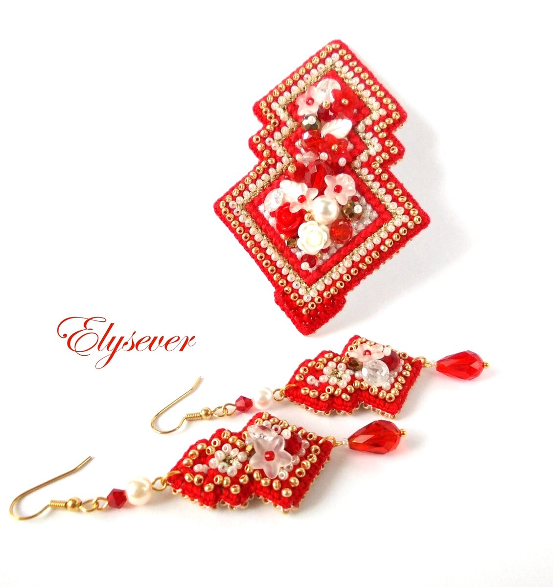 Брошь и серьги "Геометрия - Red"