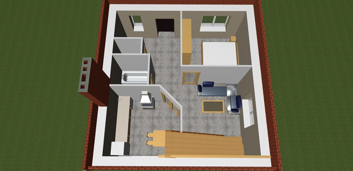 Очень маленький 3-х комнатный дом 7,5х8 м, из кирпича, площадью 62 кв.м. ??