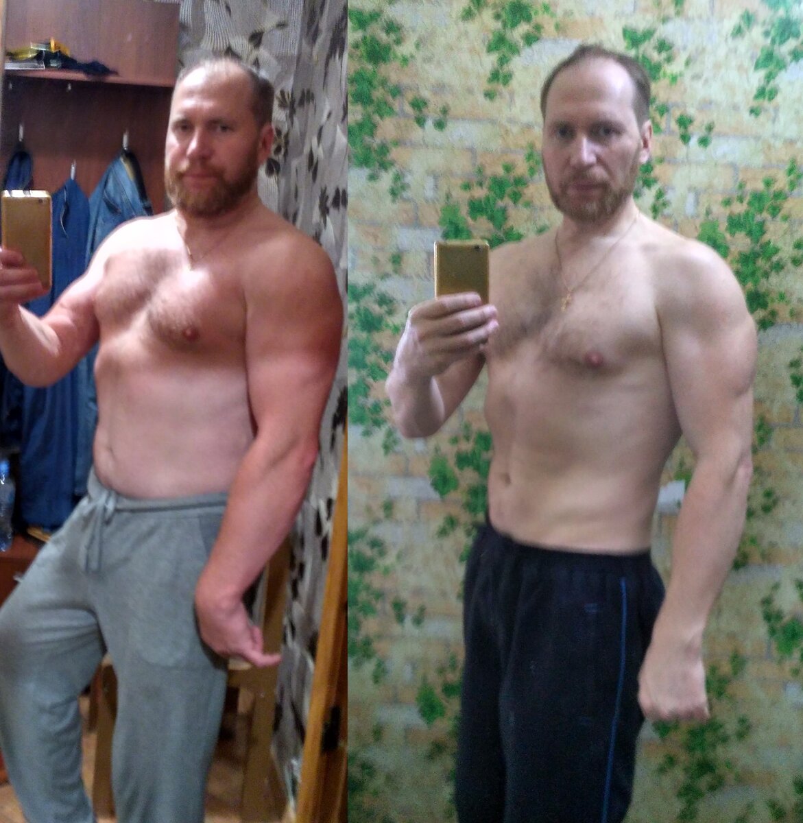 Слева - старательно втягиваю живот.