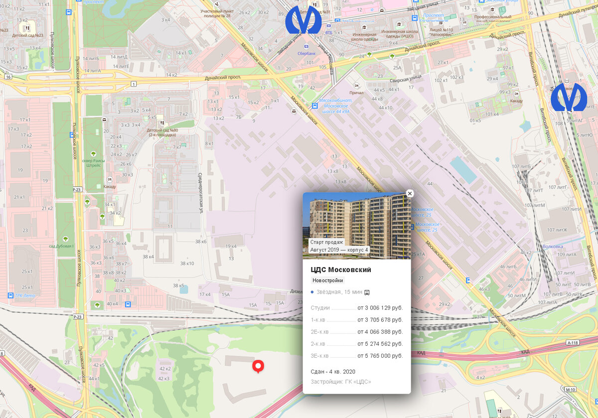 Расположение ЖК ЦДС Московский в Санкт-Петербурге