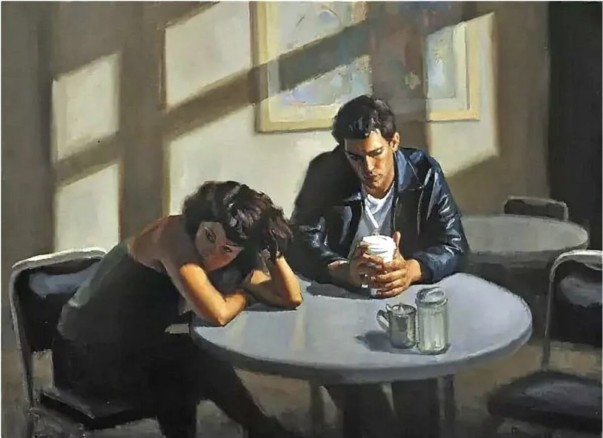 Картина мужчина и женщина за столом