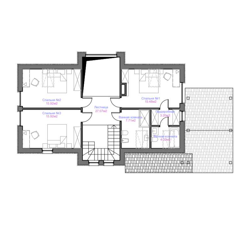 Пример планировки дома 180м² - второй этаж