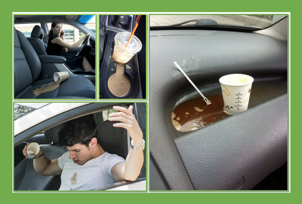 Пролитый кофе в машине - это еще цветочки. По сравнению с фотографиями опрокинутых супов и йогуртов. Фото из соцсетей. 