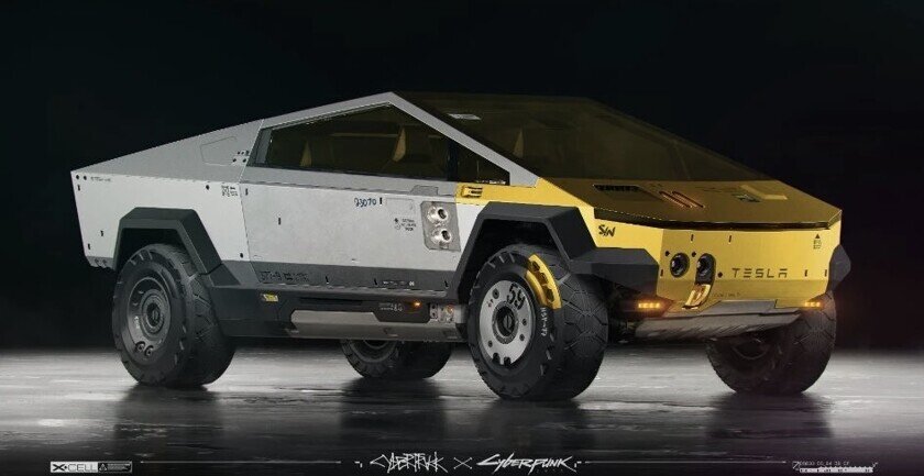   Золотая версия Tesla Cybertruck. Фото: CD Projekt RED