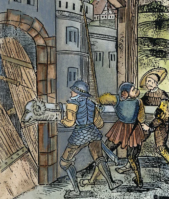 Немецкие солдаты используют таран, 1529 год